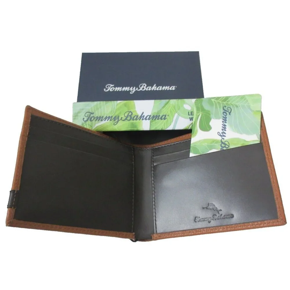 Tommy Bahama Men's Slim Bi Fold Tan Brown Textured Genuine Leather Wallet NIB